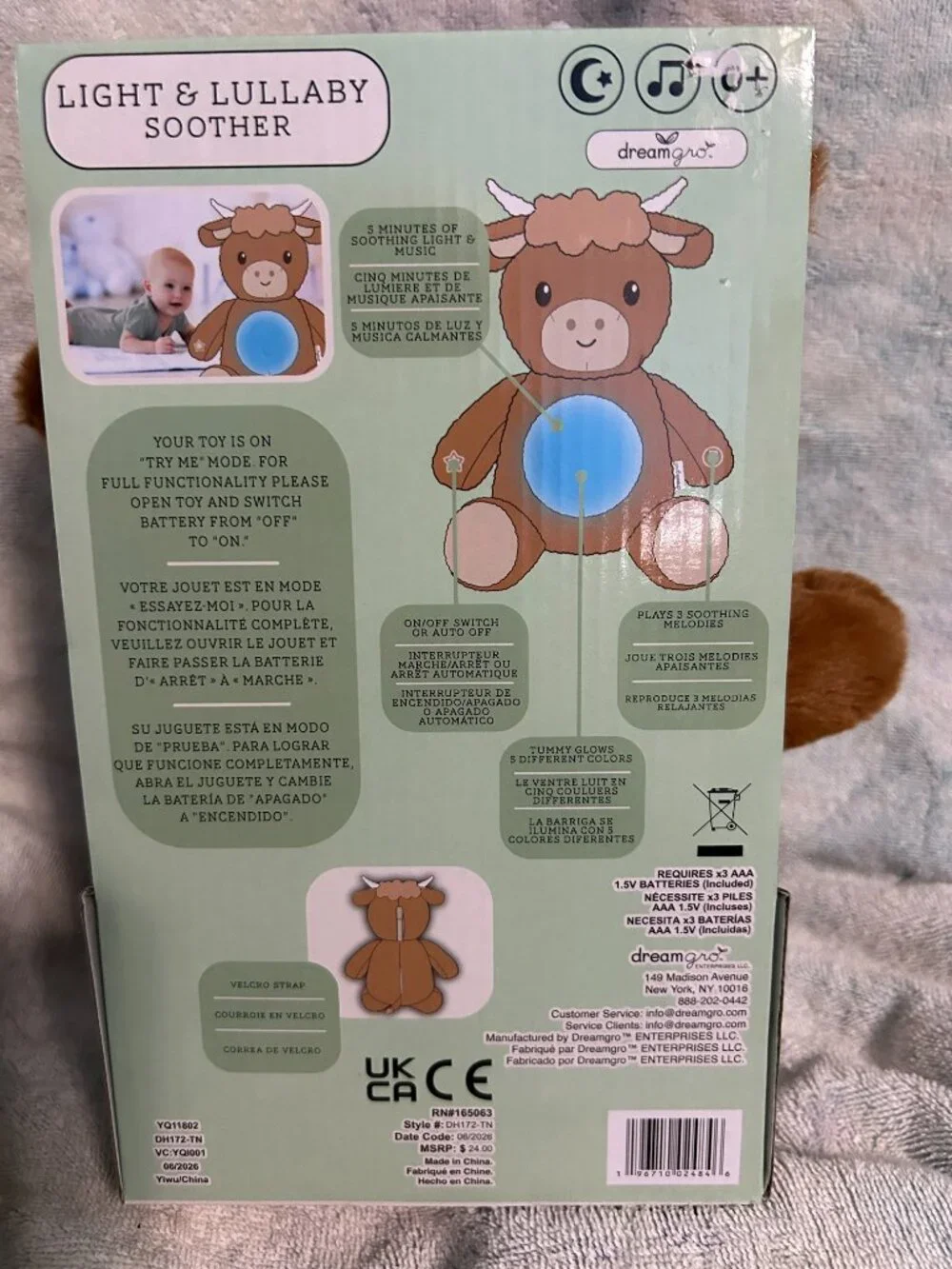 DreamGro Light & Lullaby Soother Brown Bull NWT